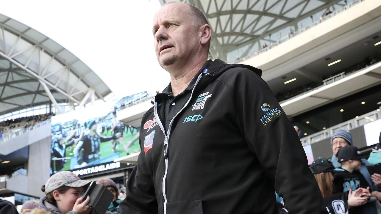 Port Adelaide coach Ken Hinkley will feel the heat this AFL season - as noted already from the Power fans who just four years ago were warmly accepting his “brave” theme at Alberton. Picture: Sarah Reed