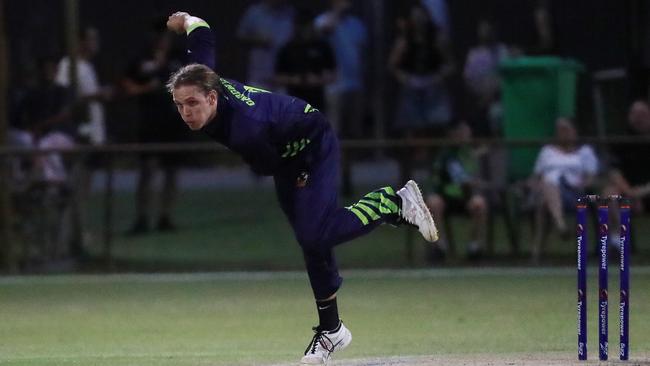 Harry Gardner bowls for the Dare Devils in the Barrier Reef Big Bash grand final match between the Designer Homes Dare Devils and the Halpin Hurricanes, held at Griffiths Park, Manunda. Picture: Brendan Radke