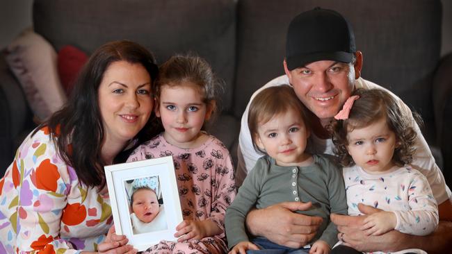 Candice and Davie Bigham with their children Aubrey, Bodhi and Harlow in 2019. Picture: Glenn Ferguson