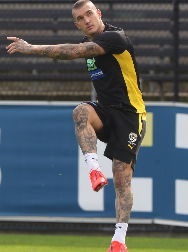 The Tigers superstar tests his accuracy in front of goal. Picture: David Crosling