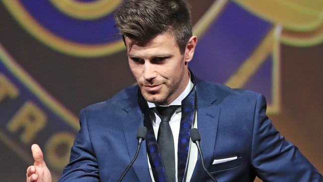 The 2012 Brownlow presentation for Sam Mitchell and Trent Cotchin, in Docklands, Melbourne. Trent Cotchin speaks after receiving his medal. Picture: Alex Coppel.