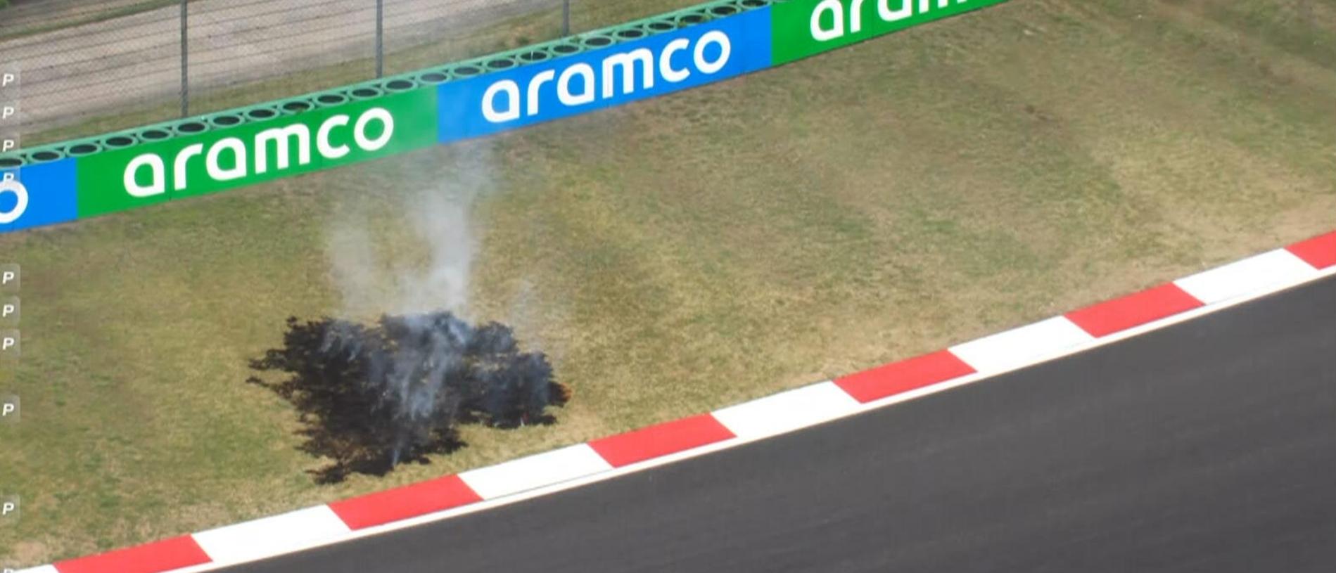 Grass catches fire in Chinese Grand Prix.