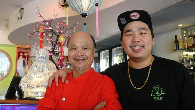 The late Tony Lo with his son and restaurant manager Ka at the Jade Inn Port Douglas. Picture: Gizelle Ghidella