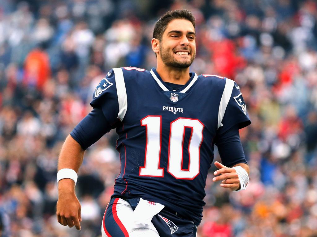 Jimmy Garoppolo made a handful of appearances for the Patriots while serving as back-up to Tom Brady. Picture: Jim Rogash/Getty Images/AFP