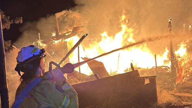 An abandoned home in Boggabilla has been destroyed after a fire ripped through the structure on Sunday. Photo: Boggabilla Rural Fire Brigade/Facebook