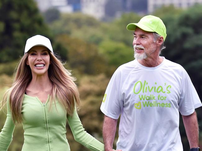 MELBOURNE, AUSTRALIA - FEBRUARY 25TH, 2023: Olivia Newton-Johns daughter Chloe Lattanzi and Olivias husband John Easterling, at the Royal Botanical Gardens in Melbourne, ahead of Olivias Walk for Wellness.Picture : Nicki Connolly