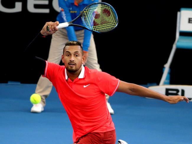 Nick Kyrgios playing on centre court at the Brisbane International. Picture: AAP Image