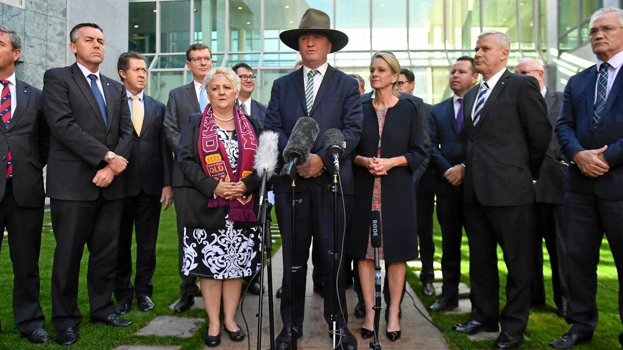 PRODUCT PLACEMENT: Standing the only two females representing a political party front and centre is one way to attempt to look like your party has diversity but no-one's being fooled by that. Picture: MICK TSIKAS