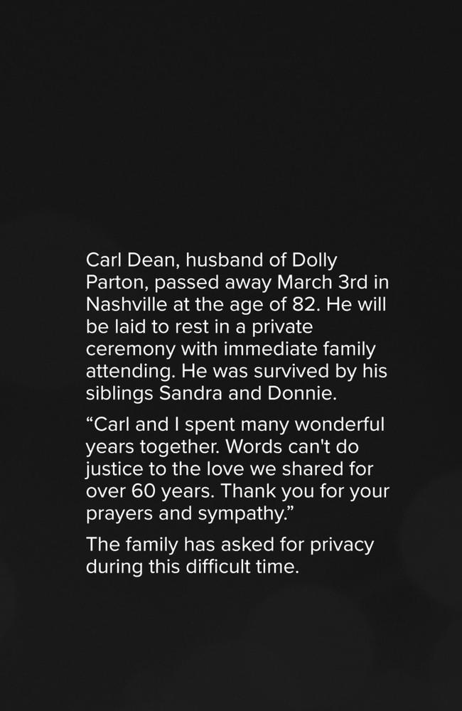 The statement posted to Parton's Instagram account.