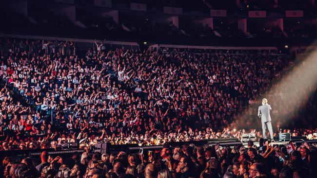 Michael Buble on stage during his latest world tour. Picture: Luke Dyson