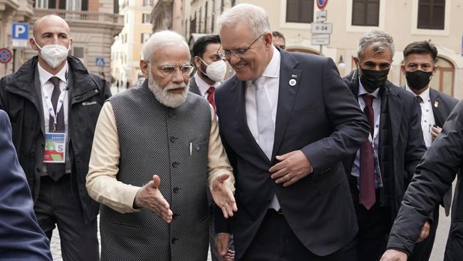 Pictured with Indian PM Nerandra Modi Scott Morrison was all smiles. Picture: Adam Taylor