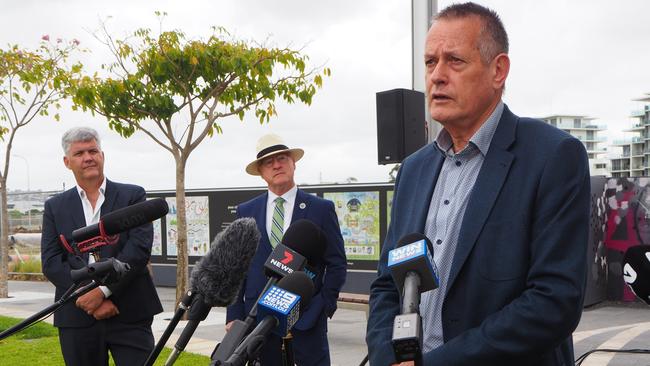 SunCentral CEO John Knaggs speaks at the Maroochydore city centre for the announcement of a development agreement between Sunshine Coast Council and Walker Corporation. Picture Tegan Annett