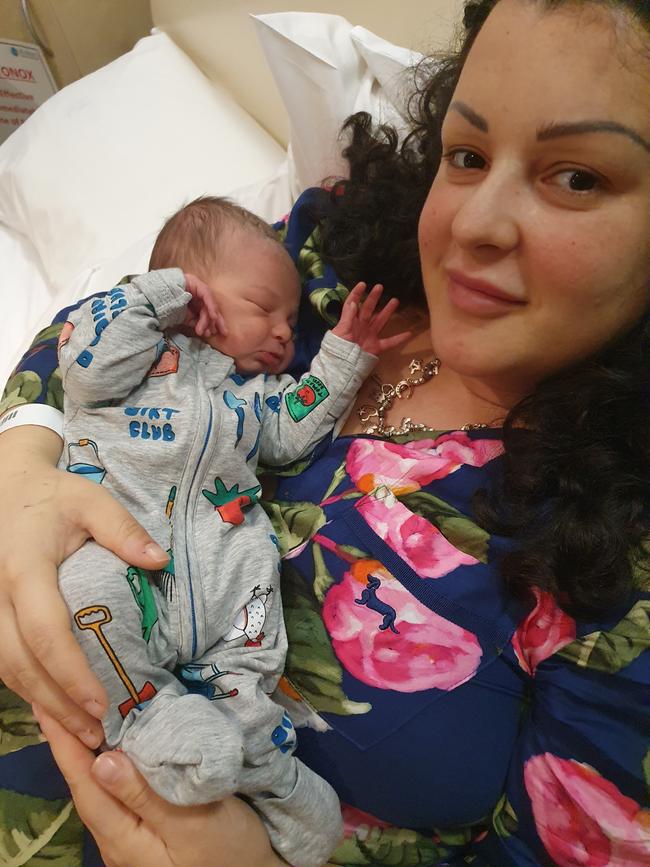Sofia Panfili and baby Archie William Crippa born on 22/06/2020. Picture: Supplied