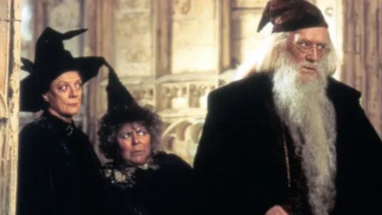 Margolyes with Harry Potter co-stars Maggie Smith and Richard Harris. Picture: Warner Bros