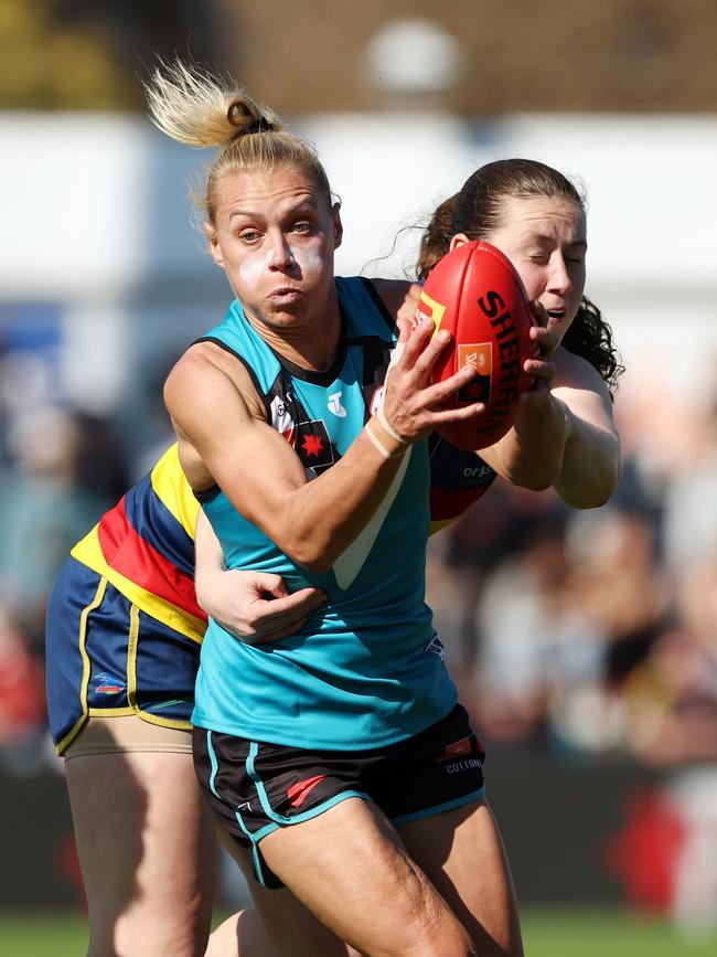 Power star Erin Phillips finished with a team-high 22 disposals. Picture: Sarah Reed/AFL Photos