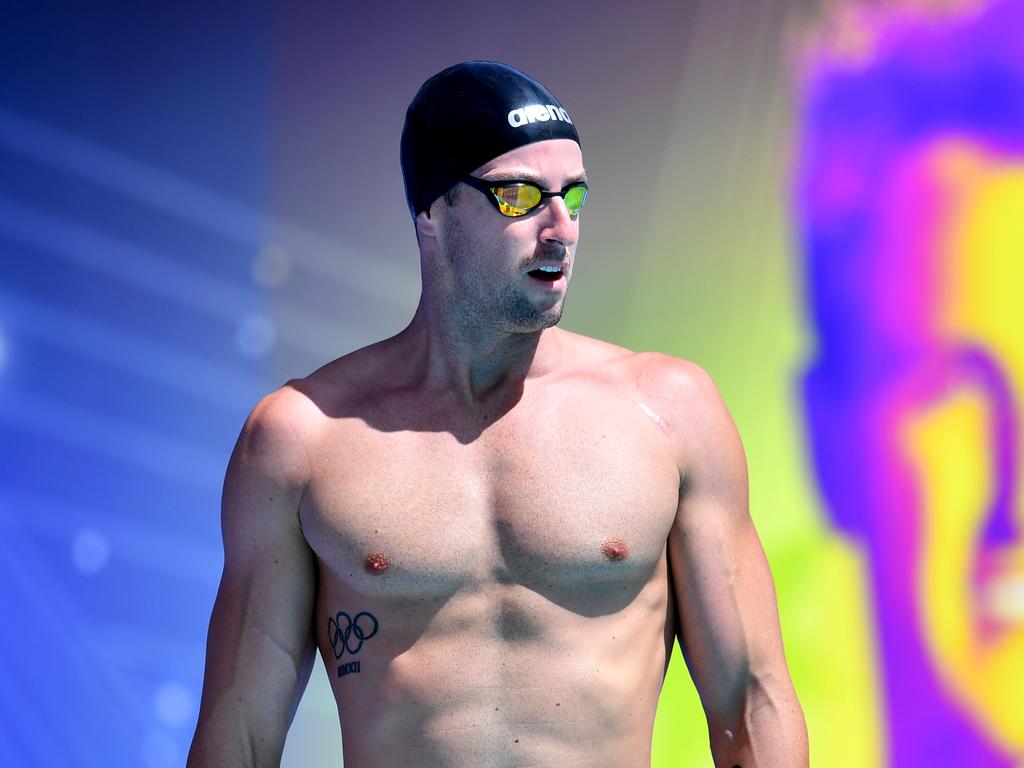 James Magnussen is seen on the blocks before his heat of the mens 100 metre Freestyle during day two of the 2018 Australian Swimming Trials at the Gold Coast Aquatic Centre at Southport on the Gold Coast, Thursday, March 1, 2018. (AAP Image/Darren England) NO ARCHIVING, EDITORIAL USE ONLY