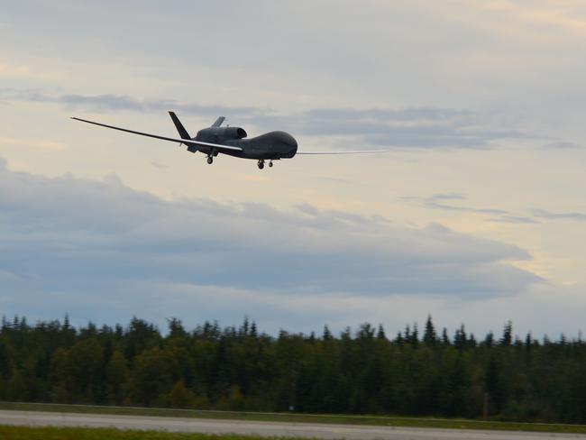 An RQ-4 Global Hawk unmanned surveillance drone in the air in Alaska. Picture: US Air Force/AFP