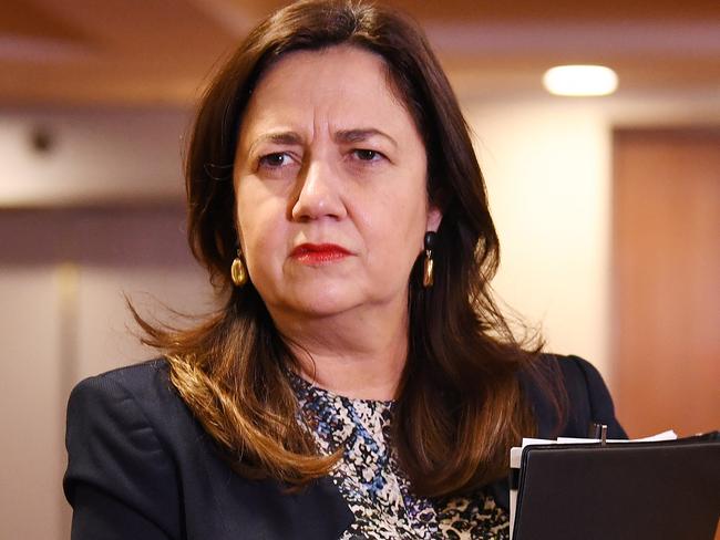 BRISBANE, AUSTRALIAS - NewsWire Photos - AUGUST 30, 2021. Queensland Premier Annastacia Palaszczuk speaks to the media on her way into the caucus meeting at Parliament House. Picture: NCA NewsWire / Dan Peled