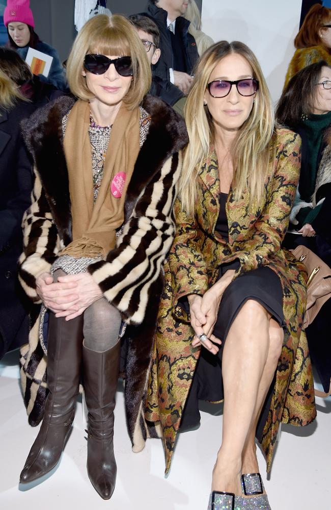 Anna Wintour and Sarah Jessica Parker attend the Calvin Klein Collection Front Row during New York Fashion Week on February 10, 2017 in New York City. Picture: Getty