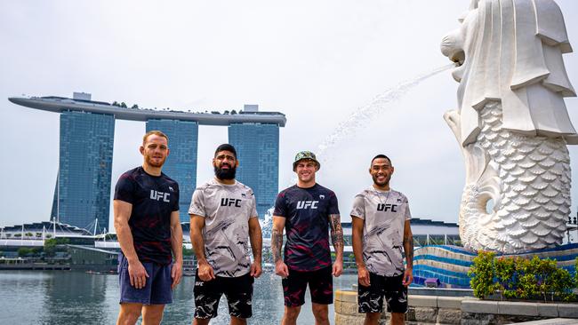 Aussies Jack Della Maddalena, Jacob Malkoun, Jake Mathews and Josh Culibao. Photo: Nolan Walker, UFC.