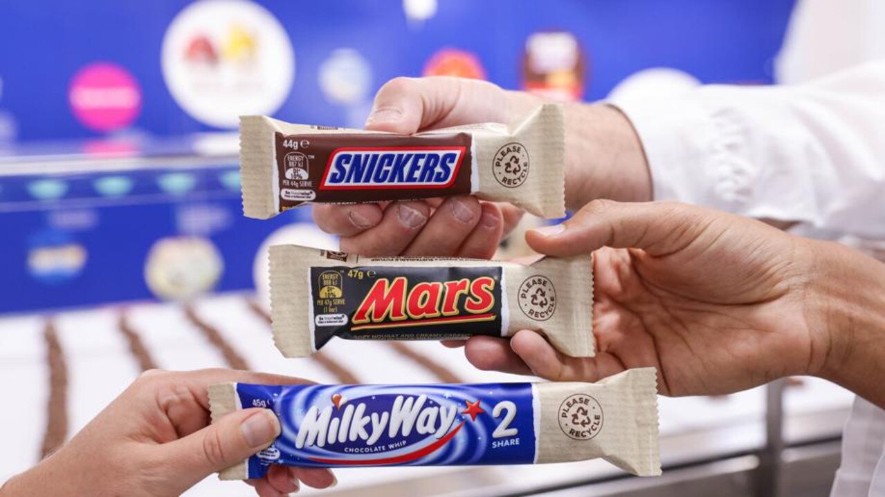 The new paper-based wrapped Mars, Snickers and Milky Way chocolate bars have arrived in Australian supermarkets and convenience stores.