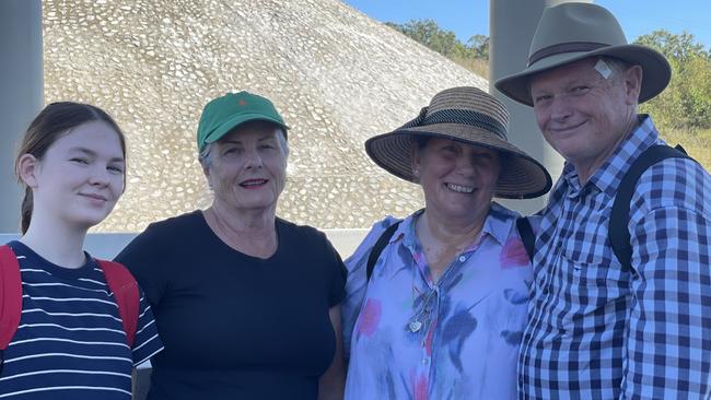 Lilly Garnham, Jocelyn Roy, Janet Ferris, and George Ferris celebrate the impending opening of the Gympie Bypass at a community event on Saturday August 17, 2024.