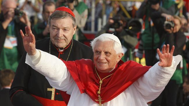 Pope Benedict XVI greets World Youth Day pilgrims in Sydney in 2008, when George Pell, was the archbishop of Sydney. Picture: CNS Photo/Paul Haring