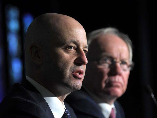 NRL CEO Todd Greenberg and ARL Commission Chairman Peter Beattie. Picture: AAP