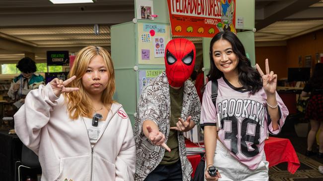 Maria Pauline, Charlotte Chen and Micaella Joy at the City of Darwin Geektacular event, 2025. Picture: Pema Tamang Pakhrin