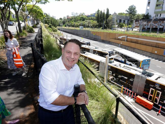 Lord Mayor Adrian Schrinner at Brisbane Metro’s high-tech electric charging facilities, in Spring Hill. Photo Steve Pohlner