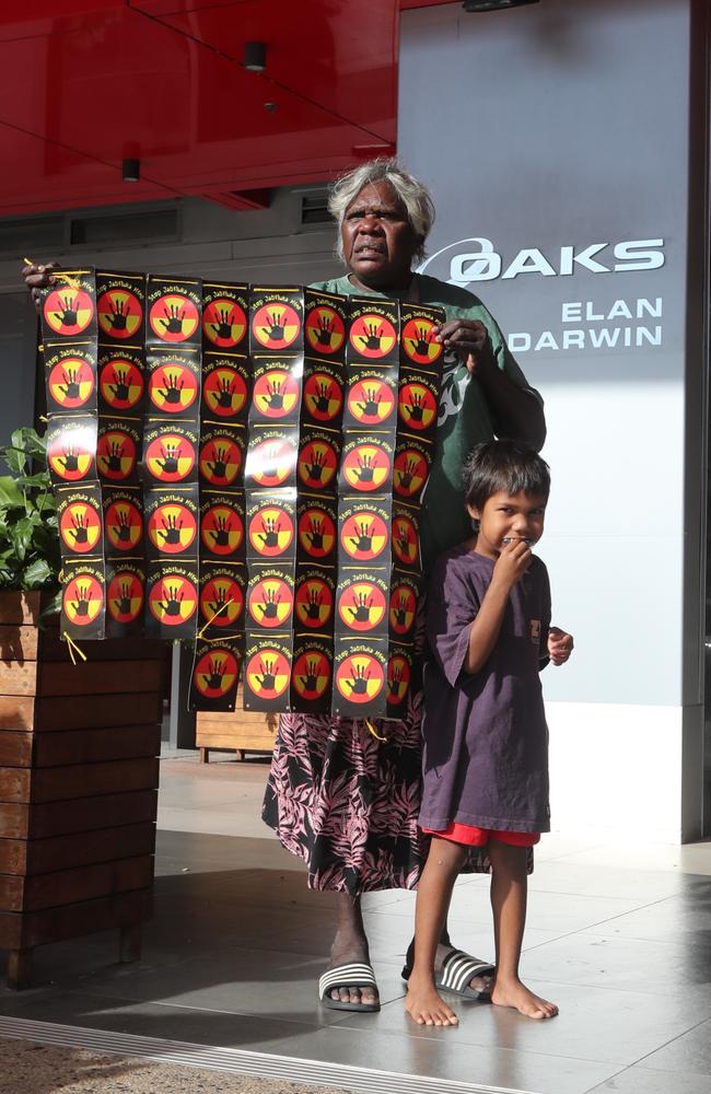 Mirarr Traditional Owners held a protest outside the Energy Resources of Australia Annual General Meeting of shareholders at the Oaks Darwin Elan Hotel, Wood St following the mine owner's decision apply for a mine lease extension for Jabiluka. Picture: Zizi Averill