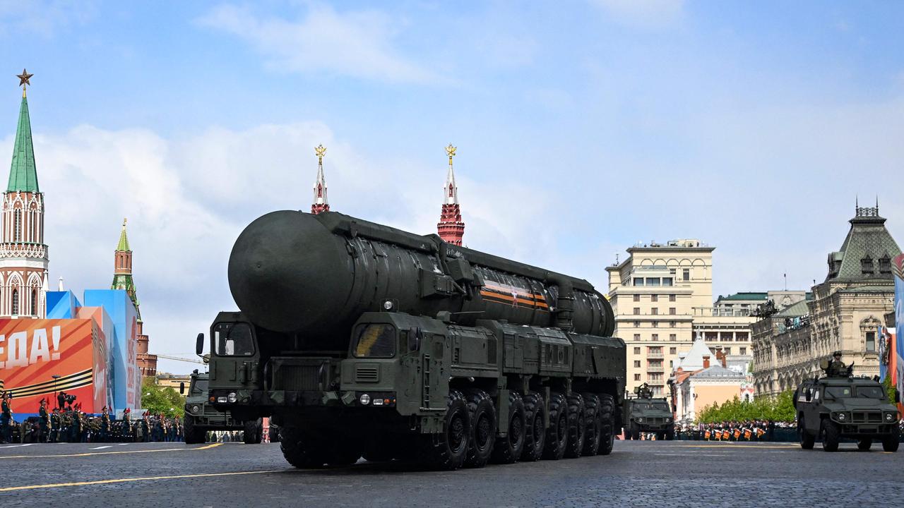 A Russian Yars intercontinental ballistic missile launcher rolls into Red Square during the Victory Day military parade in central Moscow on May 9, 2024. Picture: Alexander Nemenov/AFP