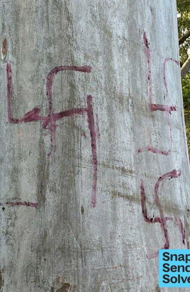 Nazi swastikas graffitied on trees in Gymea were reported to Snap Send Solve.