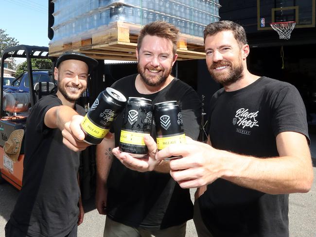 Black Hops Brewery guys Eddie Oldfield, Michael McGovern (Govs) and Dan Norris. Picture: Richard Gosling