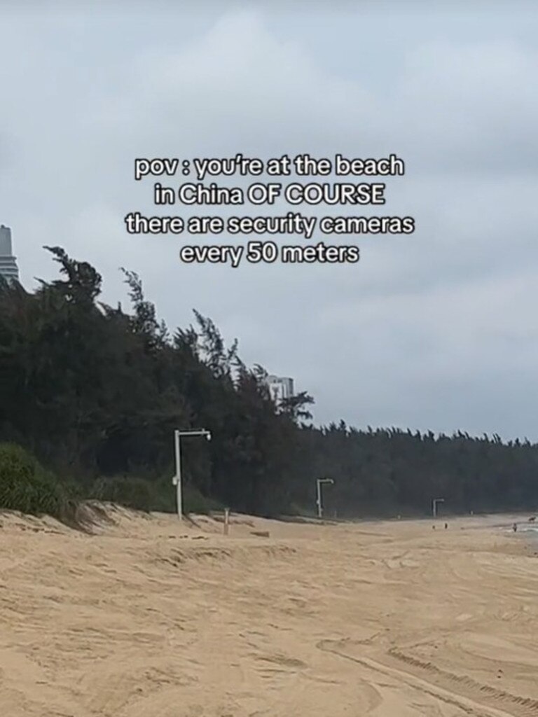 The footage shows the abundance of security cameras lining the beach, including lampposts topped with surveillance cameras. Picture: Supplied