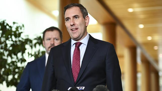 Jim Chalmers holds a press conference at Parliament House in Canberra. Picture: NewsWire / Martin Ollman.