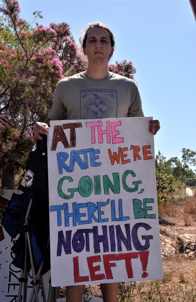 Louis Boyle-Bryant protested for more than an hour at the site of Defence Housing Australia's development site in Lee Point. Picture: Sierra Haigh