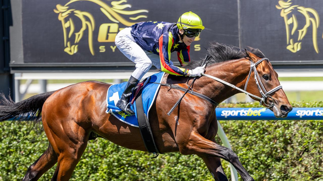 Goldrush Guru, ridden by Jason Holder, wins the Hill Smith Stakes in 2024. Picture: Makoto Kaneko