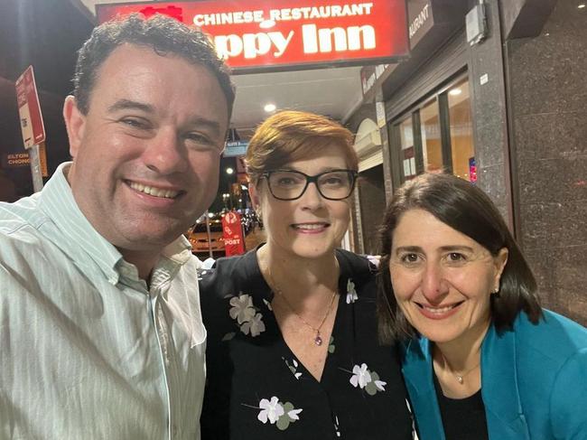 15/3/2023: Gladys Berejiklian appears for the first time on the election campaign trail dining with Penrith MP Stuart Ayres and his wife, federal Senator Marise Payne. Picture: Instagram