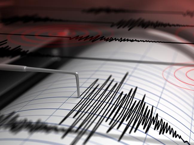 Seismograph with paper in action and earthquake - 3D Rendering