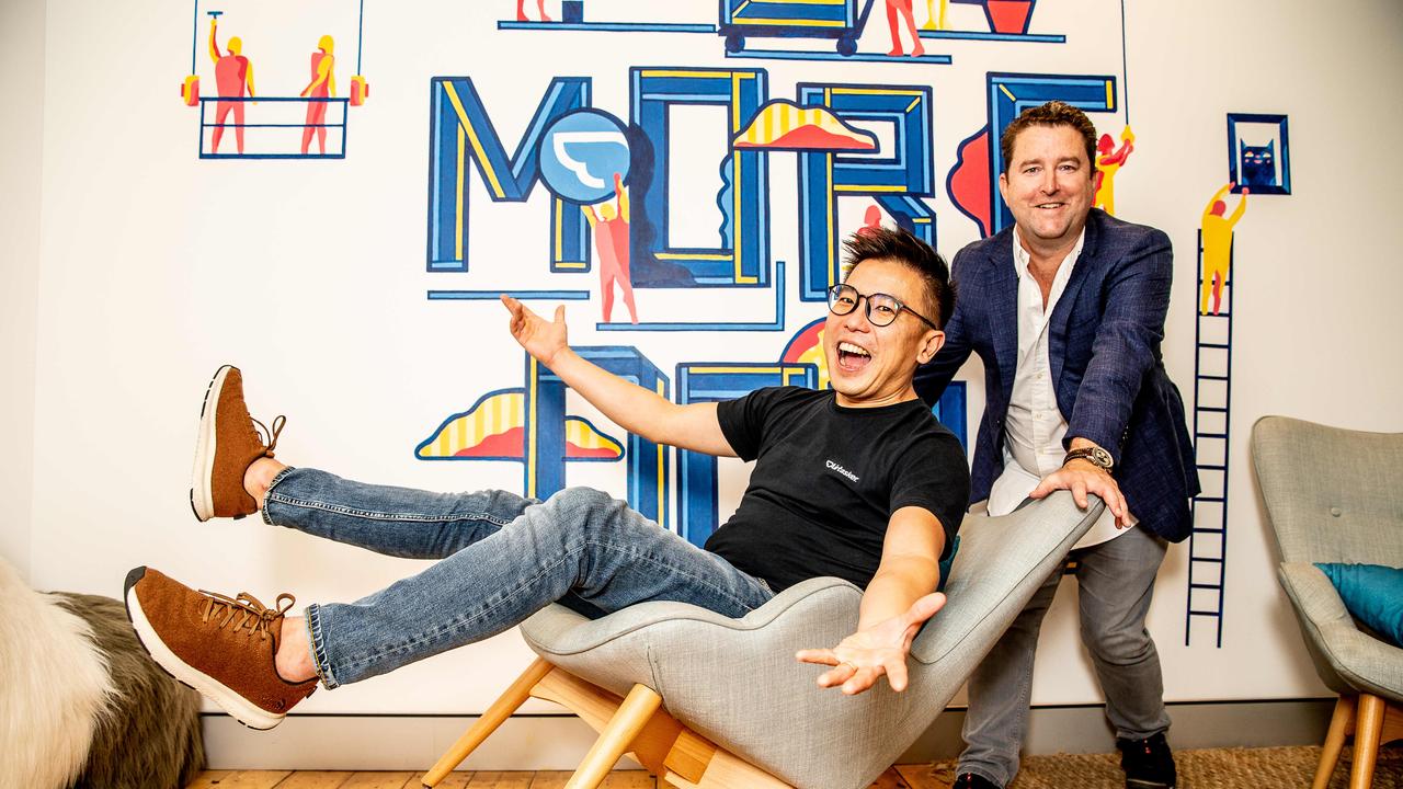 Airtasker chief executive Tim Fung with chairman James Spenceley. Picture: Ryan Osland