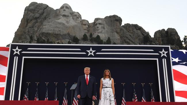 Donald Trump and First Lady Melania Trump at Mount Rushmore. Picture: AFP