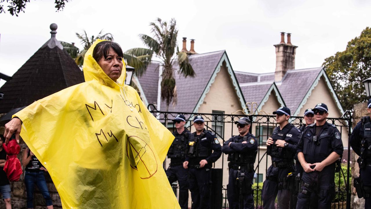 Protesters are seen at World Wide Rally protest at Kirribilli House. Picture: NCA NewsWire / Flavio Brancaleone