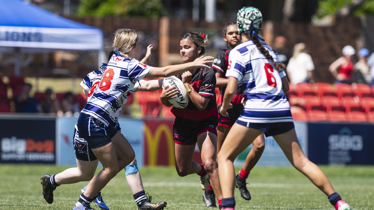 Tayla Thomas of Valleys against Brothers in U15 girls Toowoomba Junior Rugby League grand final at Toowoomba Sports Ground, Saturday, September 7, 2024. Picture: Kevin Farmer