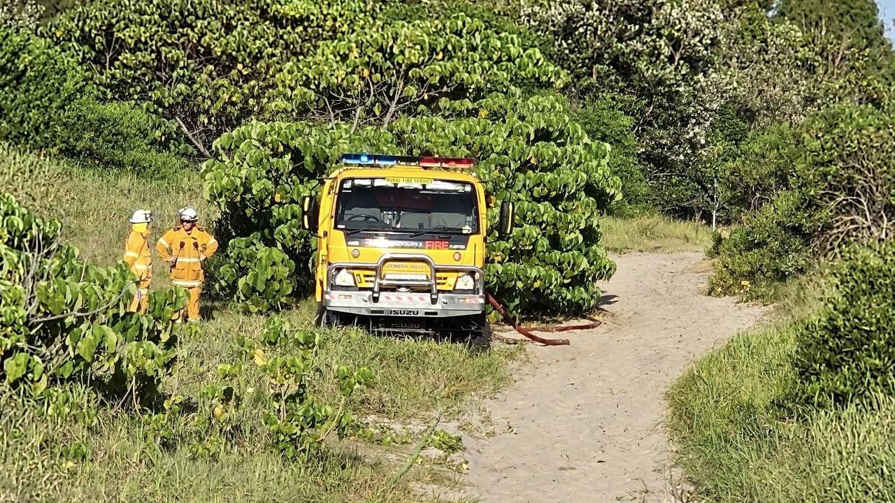 Rural fire brigades volunteers spent hours mopping up the fire. Photo: Coomera Valley Rural Fire Brigade.