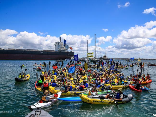 Activists blockade Newcastle port on the weekend, but despite 170 arrests a protest spokesperson said they expected judges would let them off lightly. Picture: Roni Bintang/Getty Images