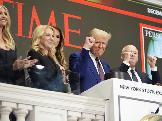 President-elect Donald Trump gestures after ringing the opening bell at the New York Stock Exchange in New York. Picture: AP