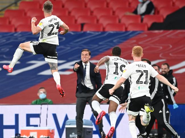 Bryan celebrates after scoring his side’s first goal. Picture: Getty Images