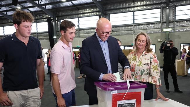 Mr Dutton said after voting that he was confident Australians had “seen out a bad government”. Picture: Adam Head / NewsWire