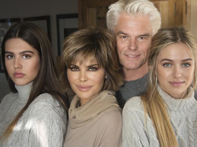 (L-R) Amelia Hamlin, Lisa Rinna, Harry Hamlin, and Delilah Hamlin.  Picture:  Getty